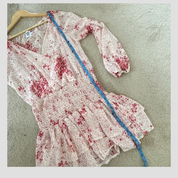 Princess Polly Mini Dress Flirty Smocked Waist Long Sheer Sleeves Tiered Skirt 6 - Picture 11 of 13